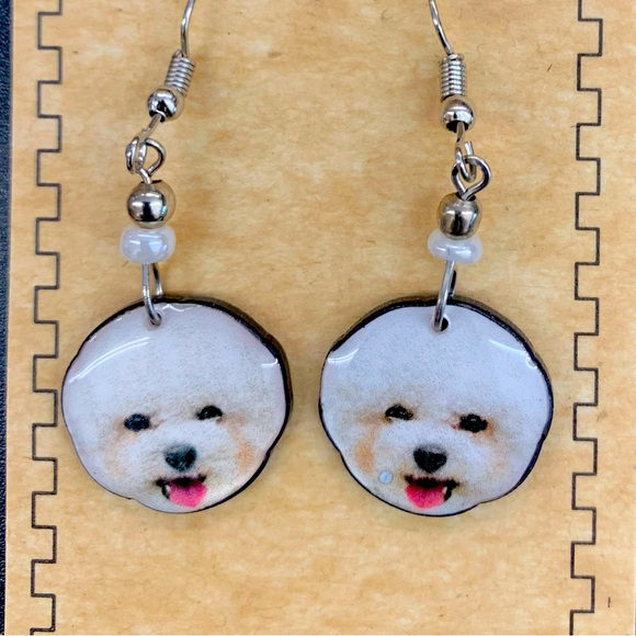 BICHON Handmade photographic enamel earrings.  MANY breeds available. - Picture 1 of 1